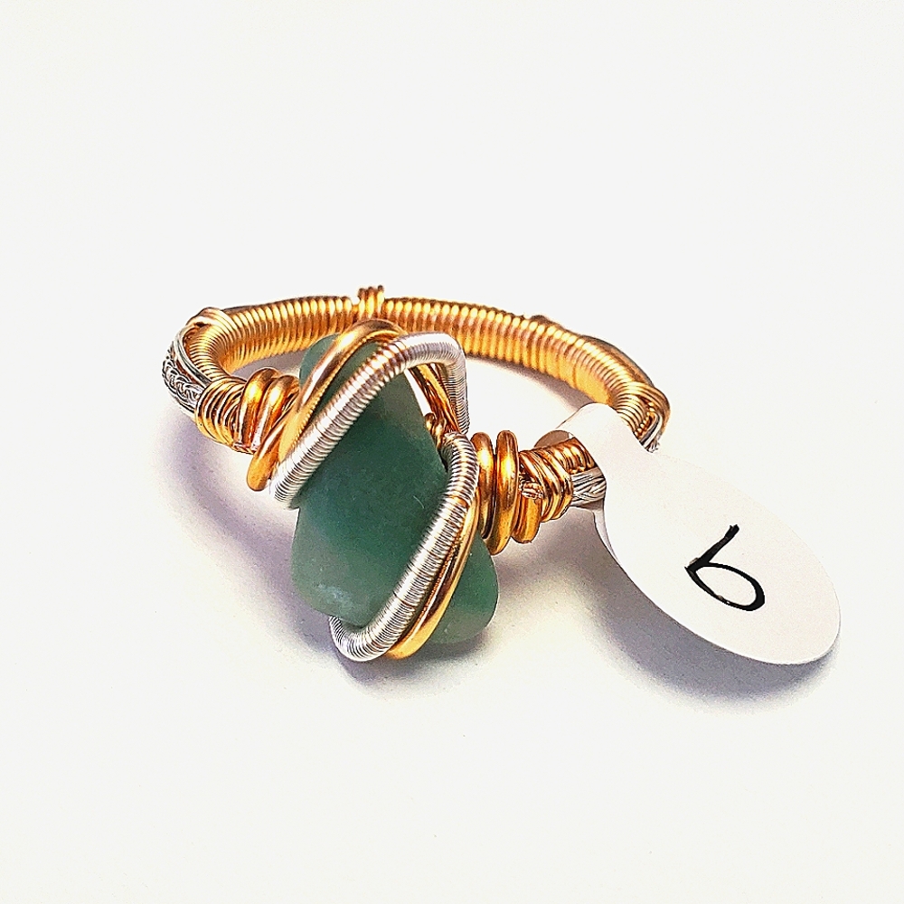 "Lucky Green" Green aventurine Handmade Wire Wrap Ring Size 9